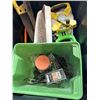 Image 3 : TOTE WITH ASSORTED HANDTOOLS, MEASURING TAPES, SAWS ETC