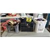 Image 1 : 2 CRATES AND BUCKET OF ASSORTED TOOLS, HARDWARE, ETC