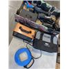Image 1 : TRAY OF ELECTRIC HAND TOOLS INCLUDING 2 CORDED DRIVERS, DRYWALL TOOL, BATTERY CHARGER, AND A COMPRES