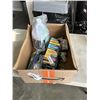 Image 1 : TRAY OF HOUSEWARE INCLUDING SHOP SQUARE SLIDING DOOR LOCK, GLODE CAPS, TIMBERTECH DECKCLEANER, ALUMI