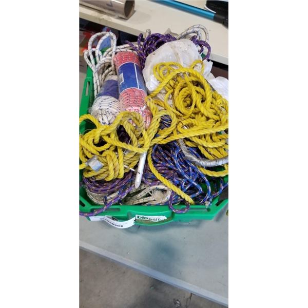 GREEN TOTE OF ASSORTED ROPES - SOME NEW