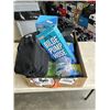 Image 1 : TRAY OF BETTER BOAT ITEMS INCLUDING TRAILER HITCH BALL MOUNT, ADJUSTABLE BOAT SEAT PEDESTAL, BILGE P