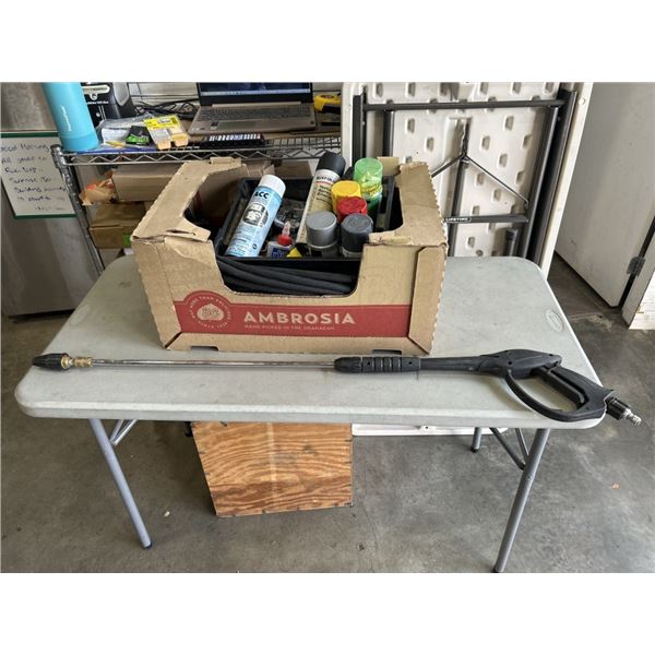 PRESSURE WASHING HOSE WAND, AIR HOSE, AND ASSORTED AERSOLS