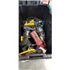 Image 1 : TOTE OF ASSORTED POWERTOOLS, LIGHTS, ETC