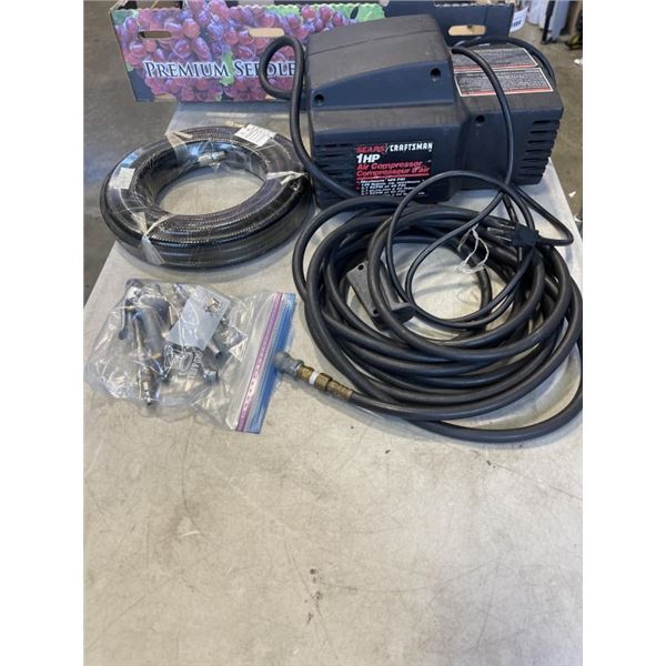 CRAFTSMAN 1HP AIR COMPRESSOR WITH HOSES + FITTING. WORKING