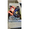 Image 1 : TRAY OF TOOLS INCLUDING RATCHET SET, DRAIN SNAKES, ELECTRICAL WIRE ETC