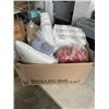 Image 3 : BOX OF AMAZON OVERSTOCK INCLUDING SYTROFOAM CUPS, 60 INCHES X 16 FEET BURLAP FABRIC, STUFFED ANIMAL,
