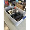 Image 2 : TOTE OF ASSORTED PAINT ANDTILE SUPPLIES INCLUDING TILE CUTTER