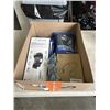 Image 1 : TRAY OF SPORTS ITEMS INCLUDING MIZUNO T10 KNEE PADS, DONJOY KNEE BRACE, R5 NECK FAN