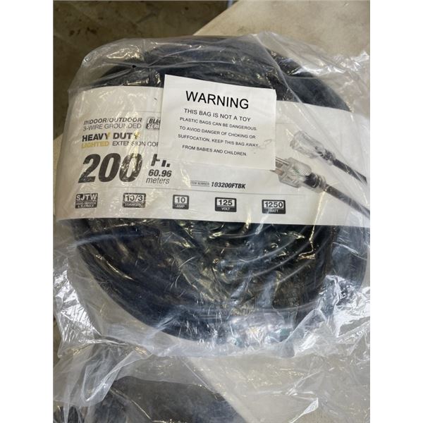 HEAVY DUTY 200 FT BLACK LIGHTED EXTENSION CORD. 10 AWG/3C