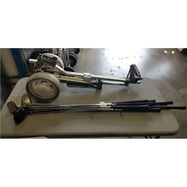 7 GOLDEN BEAR RIGHT HANDED GOLF CLUBS AND GOLF CART