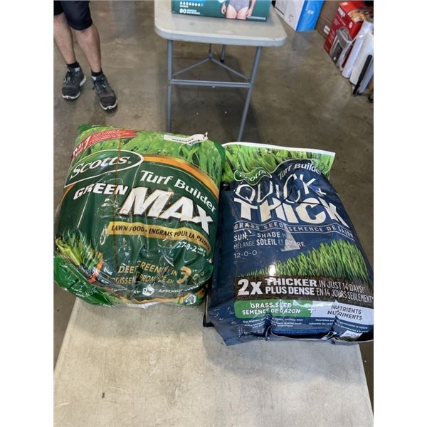 2 BAGS OF SCOTTS GREEN MAX TURF BUILDER LAWN FOOD AND GRASS SEED