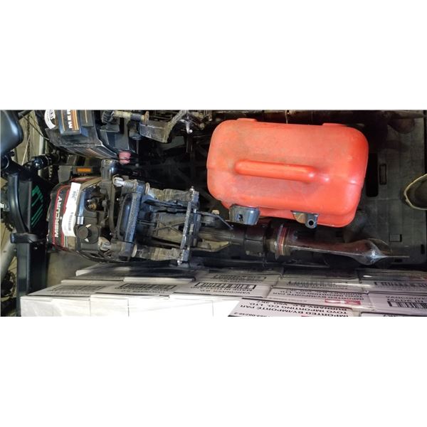MERCURY 6HP OUTBOARD MOTOR WITH GAS TANK, NO HOSE, STARTED UP, MAY NEED SERVICE