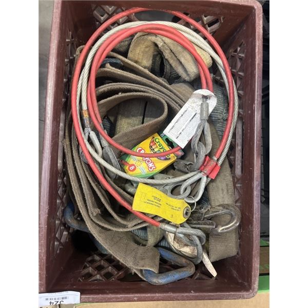 CRATE OF STRAPS AND STEEL CABLES ETC