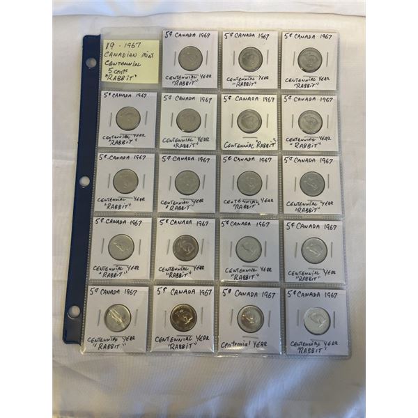 19 - 1967 CANADIAN MINT CENTENNIAL 5 CENTS, RABBIT NICKEL