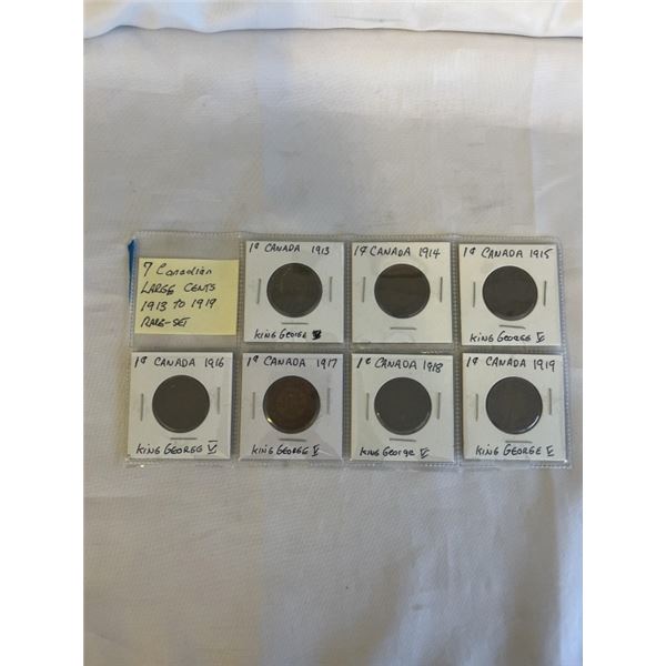 7 CANADIAN LARGE CENTS 1913-1919 ALL DIFFERENT DATES