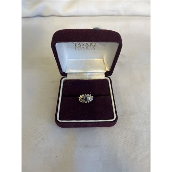 VINTAGE 14K RING W/ GEMSTONE AND DIAMONDS