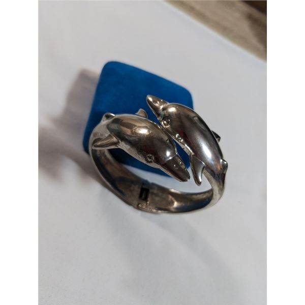 HINGED SILVER TONE DOLPHIN BRACELET