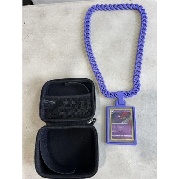 NEW ZIP UP TRADING CARD CASE AND 3D PRINTED CHAIN W/ POKEMON CARD
