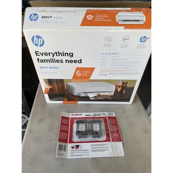 HP PRINTER MODEL ENVY 6052E AND CANON PG-245XL FINE CARTRIDGES (BLACK)