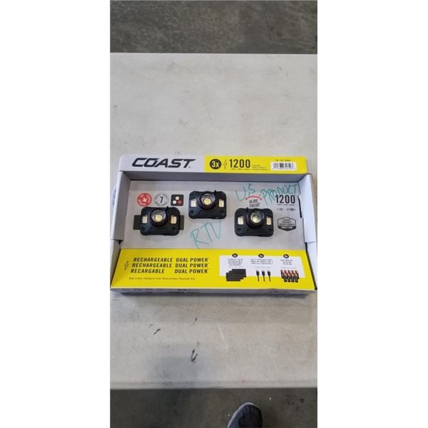 3 NEW COAST RECHARGABLE 1200 LUMEN HEADLAMPS