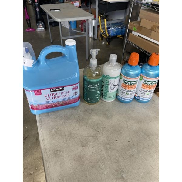 LAUNDRY DETERGENT, SHAMPOO AND CONDITIONER, AND 2 THERABREATH MOUTH WASHES - ALL OPEN