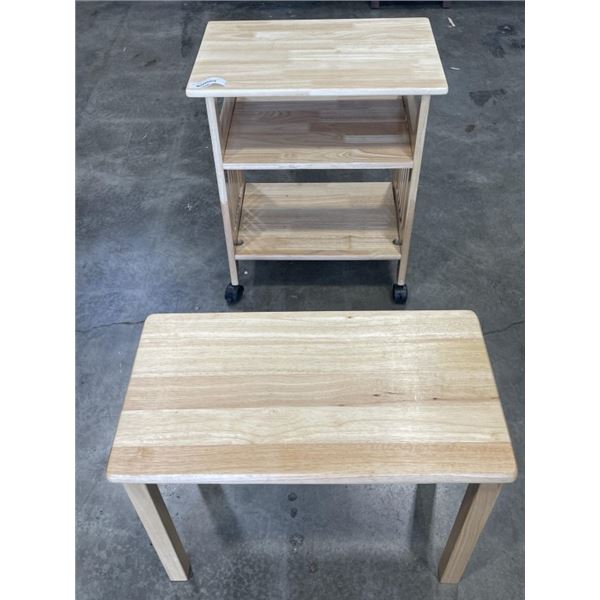 ROLLING PINE STORAGE SHELF AND SIDE TABLE