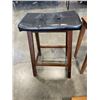 Image 2 : WOOD SIDE TABLE, FOOT STOOL, AND LEATHE BAR STOOL