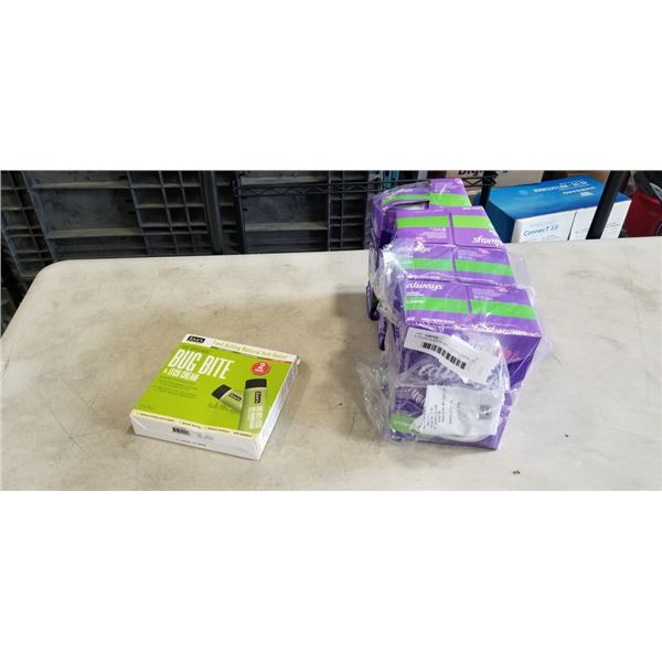 8 PACKS ALWAYS ANTI-BUNCH LINERS. 50 PER PACK, AND ZAX'S ORIGINAL BUG BITE & ITCH CREAM