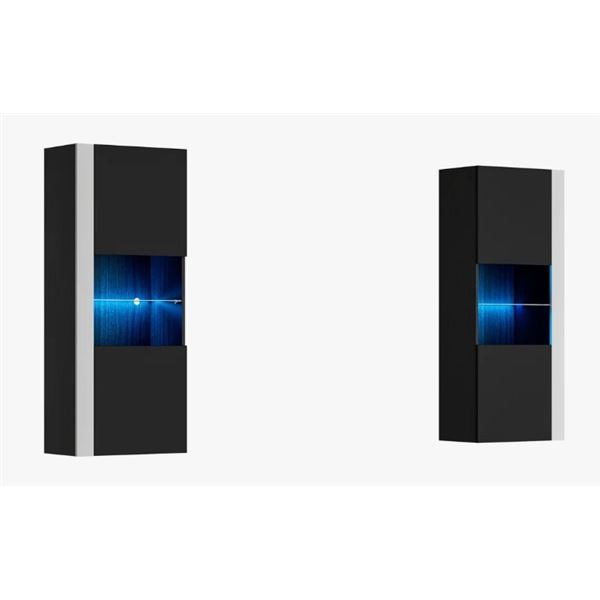 NEW 2PK FLOATING SHELF MEDIA CABINETS GLOSSY BLACK FINISH W/ LED LIGHTS