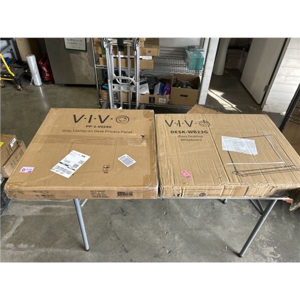 VIVO GLASS DESKTOP WHITEBOARD AND VIVO GRAY CLAMP-ON DESK PRIVACY PANEL
