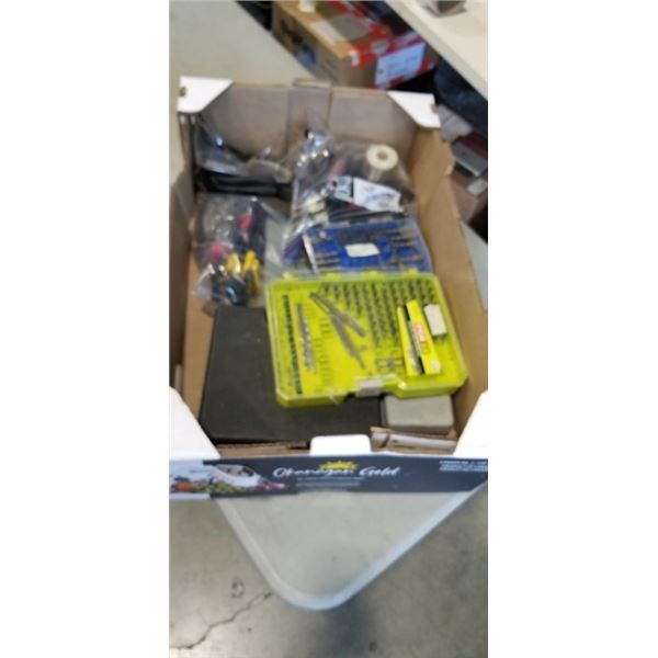 TRAY OF ALLAN KEYS, SOLDERING IRON, DRIVER BIT KITS