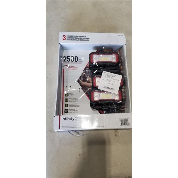 3 NEW INFINITY X1 RECHARGABLE WORKLIGHTS. 2500 LUMENS