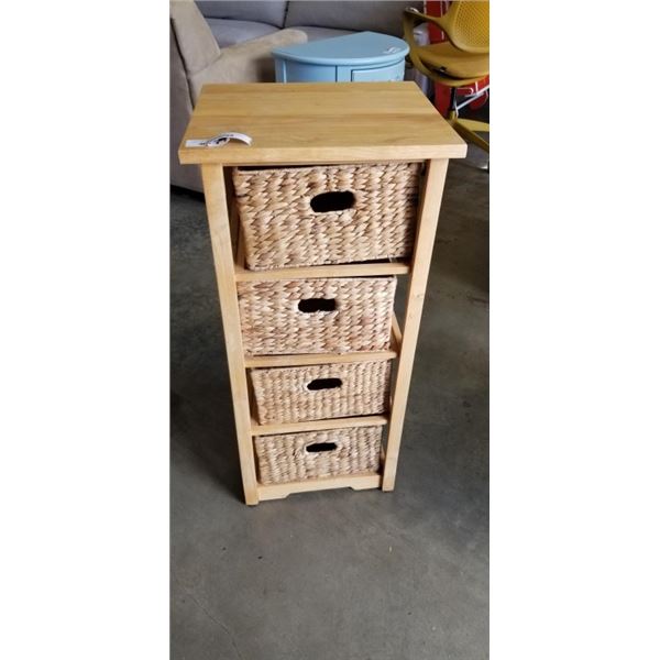 WOOD AND WICKER 4 DRAWER ORGANIZER