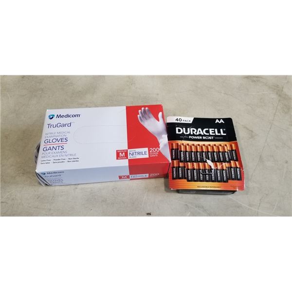 APPROX 30 DURACELL AA BATTERIES AND MEDICOM TRUGARD NITRILE GLOVES
