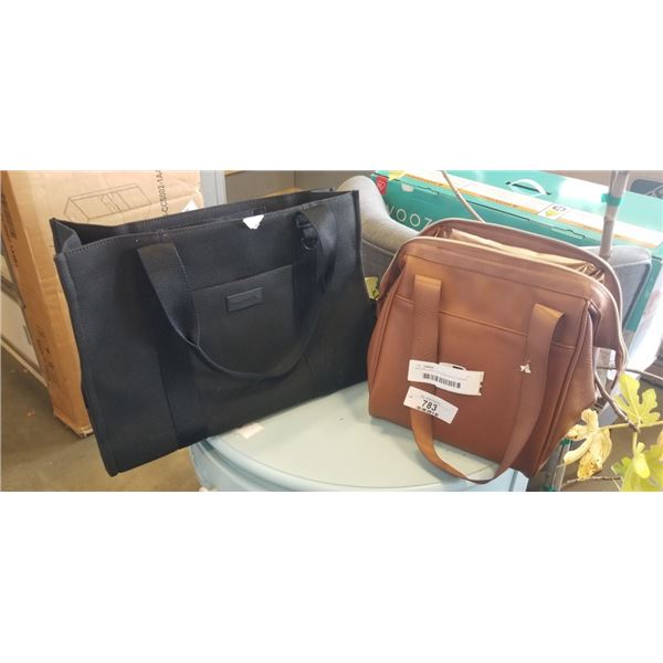 BROWN LUNCH TOTE AND BLACK CANVAS TOTE
