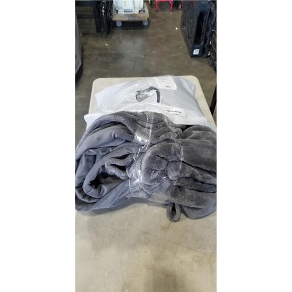 NEW BELOW ZERO SLEEPING PILLOW AND LARGE GREY BLANKET