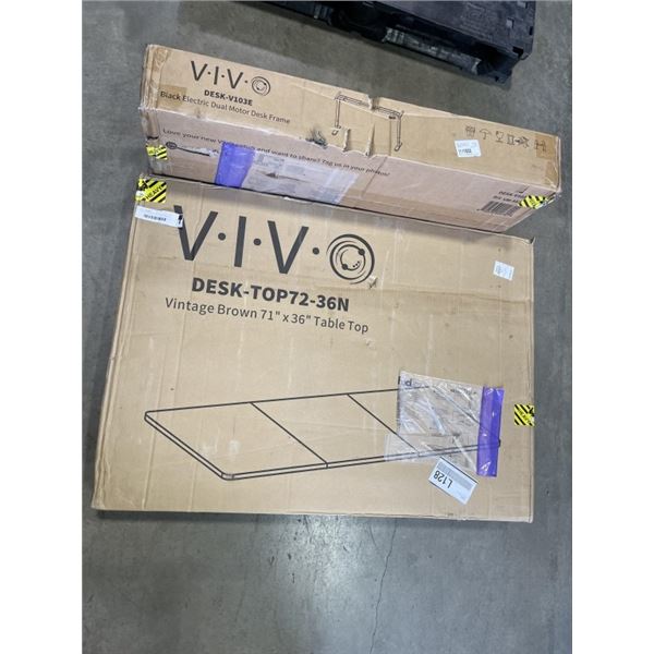 VIVO VINTAGE BROWN 71" X 36" TABLE TOP, AND VIVO BLACK ELECTRIC DUAL MOTOR DESK FRAME