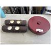 Image 1 : SPINNING WOOD LAZY SUSAN WITH LID AND 2 NEW BAMBOO LOOK CANDLES