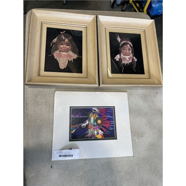 3 NATIVE PRINTS, 2 ARE FRAMED