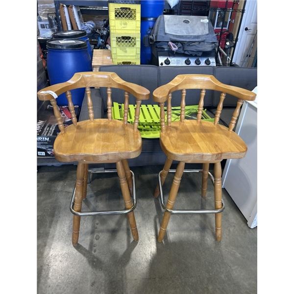 2 WOODEN SWIVEL BARSTOOLS