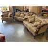 Image 1 : OVERSIZED CARVED 3 PIECE SOFA SET - SOFA, LOVE SEAT, AND ARM CHAIR