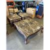 Image 2 : OVERSIZED CARVED COFFEE TABLE AND 2 END TABLE SET W/ STONE TOPS