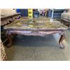 Image 3 : OVERSIZED CARVED COFFEE TABLE AND 2 END TABLE SET W/ STONE TOPS