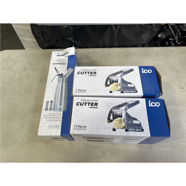 2 ICO FRENCH FRY CUTTERS AND ICO WHIP CREAM DISPENSER