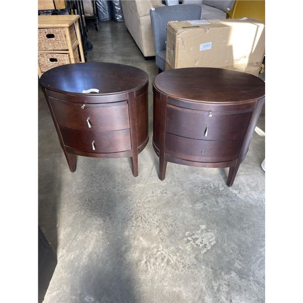 PAIR OF 2 DRAWER OVAL SIDE TABLES