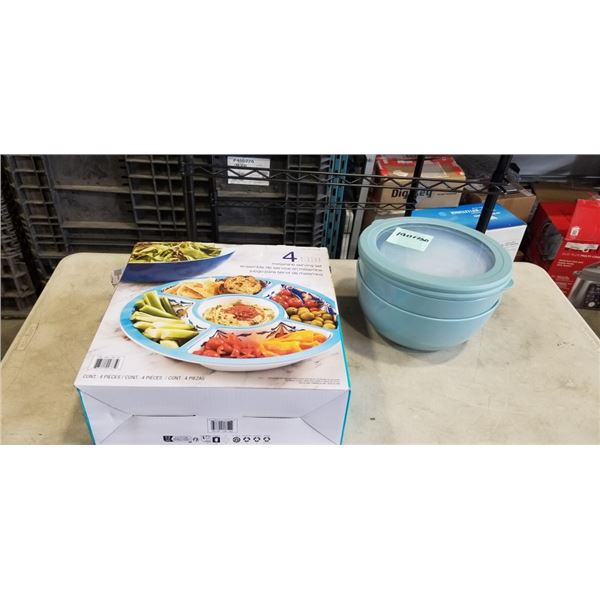 NEW MELAMINE 4 PIECE SERVING SET AND A 5 BOWL SERVING SET