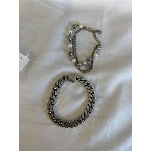 HEAVY SILVER TONE BRACELET AND CHARM BRACELET