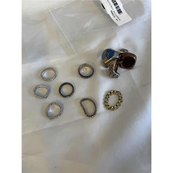 RHINESTONE STRETCH RINGS, PENDANT AND SILVER RING (TESTED)