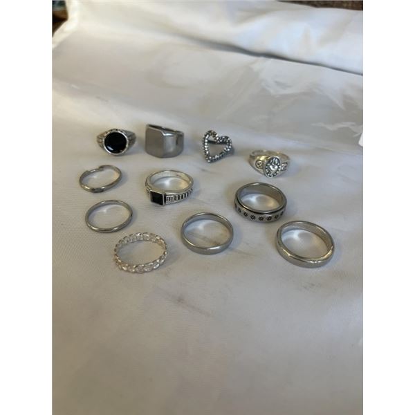 ASSORTED SILVER TONE RINGS, CONTAINS REAL SILVER